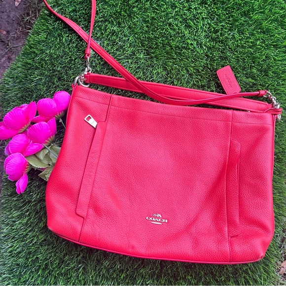 COACH PEBBLED LEATHER CROSSBODY HANDBAG PURSE GENUINE DEEP ORANGE GUC - Picture 3 of 15